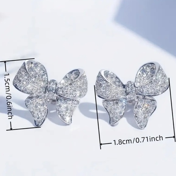 Shiny Bow knot Stud Earrings Inlaid Shiny Zircon Elegant Daily Wear Jewelry - Picture 4 of 8